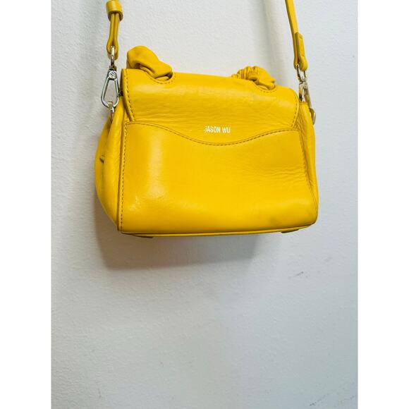 JASON WU Yellow Leather Adjustable Crossbody JW Logo Ruched Handle Rommy Bag - Picture 3 of 16